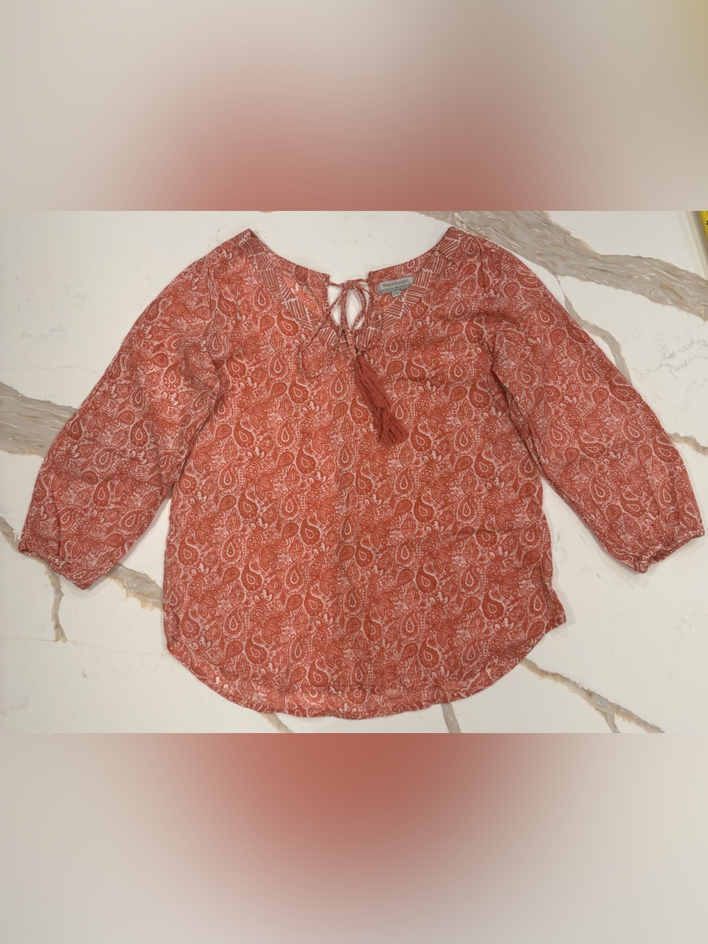 Paisley Cotton Gauze Peasant Blouse Boho Tassel Tie World Market S/M Pink